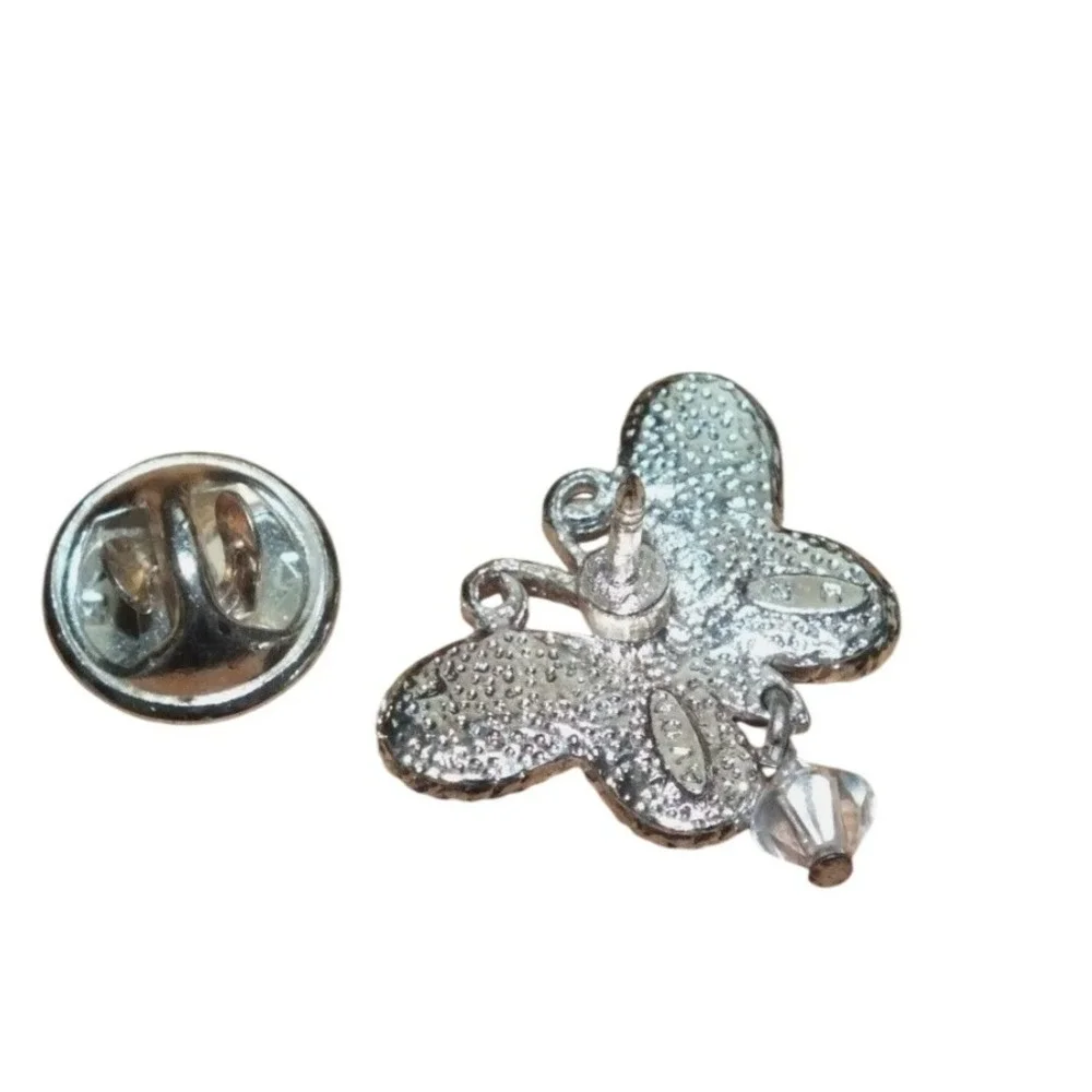 Sparkling Butterfly Pin Brooch Dangle Crystal Rhinestone Silver hat,‎ tie lapel